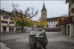 St.Peter Pfarrhaus church and modern fountain.