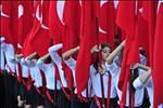 students holding flags,independence day parade,izmir